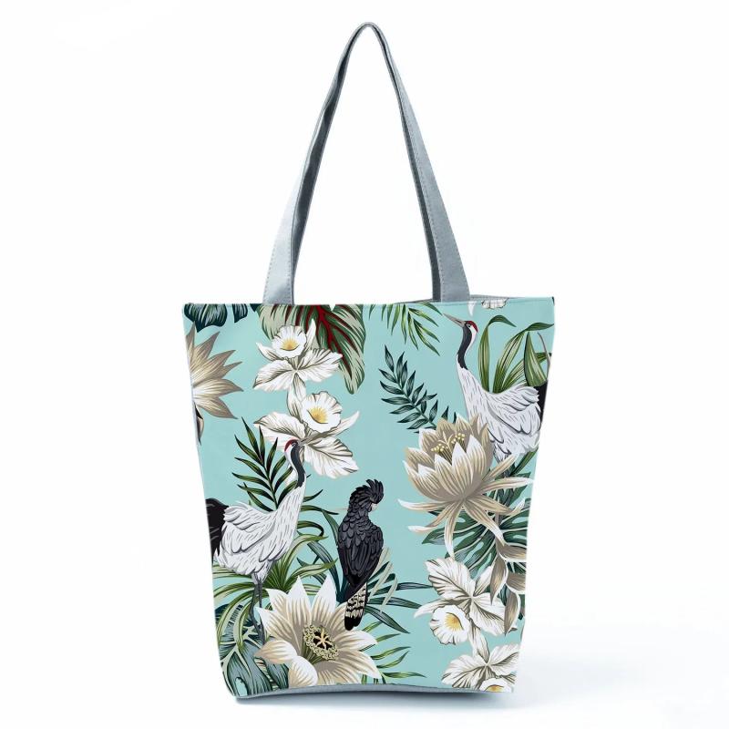 Crane Floral Print Shoulder Bag Eco Handbag