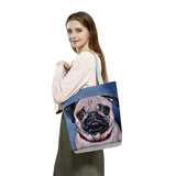 Pug Dog Print Reusable Shopping Bags Eco-Friendly Foldable Handbag