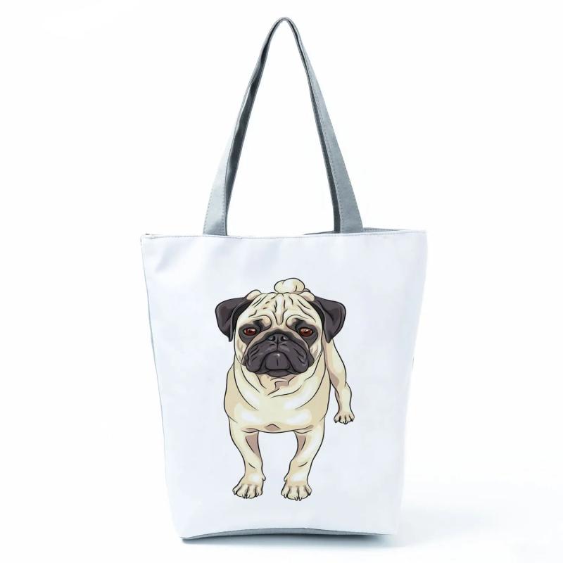 Pug Dog Print Reusable Shopping Bags Eco-Friendly Foldable Handbag