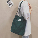 Corduroy Shoulder Bag Women Messenger Eco Shopping Canvas Handbag