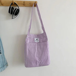 Corduroy Shoulder Bag Women Messenger Eco Shopping Canvas Handbag