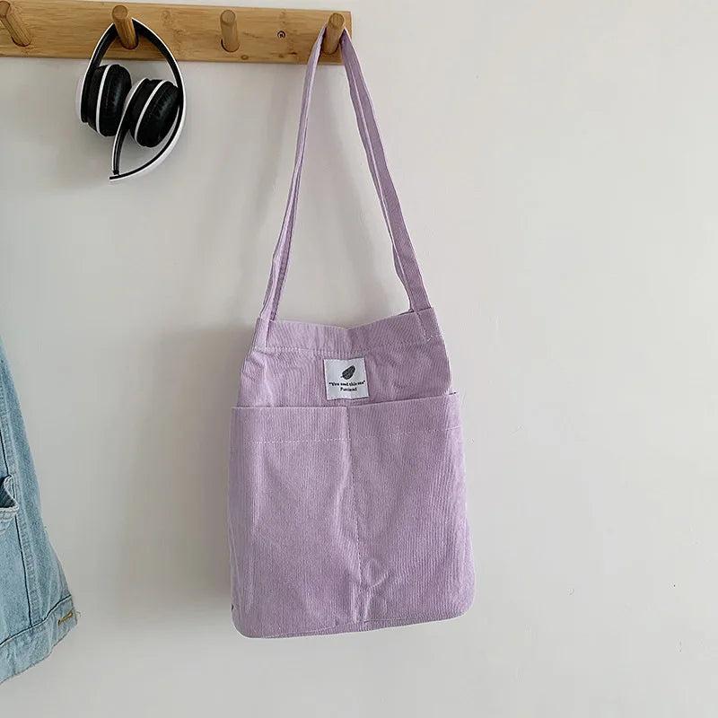 Corduroy Shoulder Bag Women Messenger Eco Shopping Canvas Handbag
