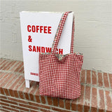 Retro Plaid Floral Shoulder Bag Double-sided Women Canvas Tote Handbags