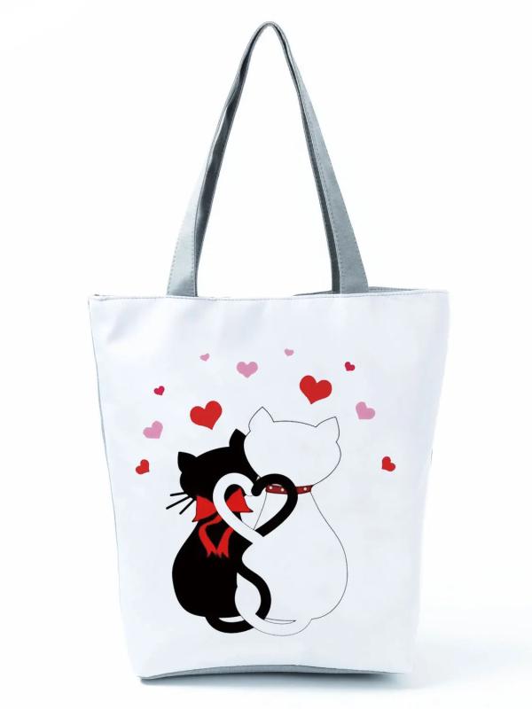 Women Cartoon Cat Handbags Shoulder Bag High Capacity Female Tote Print