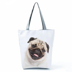 Casual Pug Printed Handbag Animal High Capacity Eco Reusable Shopping Bag