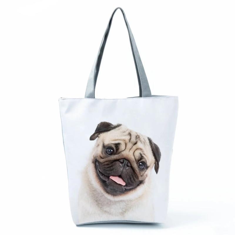 Casual Pug Printed Handbag Animal High Capacity Eco Reusable Shopping Bag