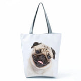 Casual Pug Printed Handbag Animal High Capacity Eco Reusable Shopping Bag