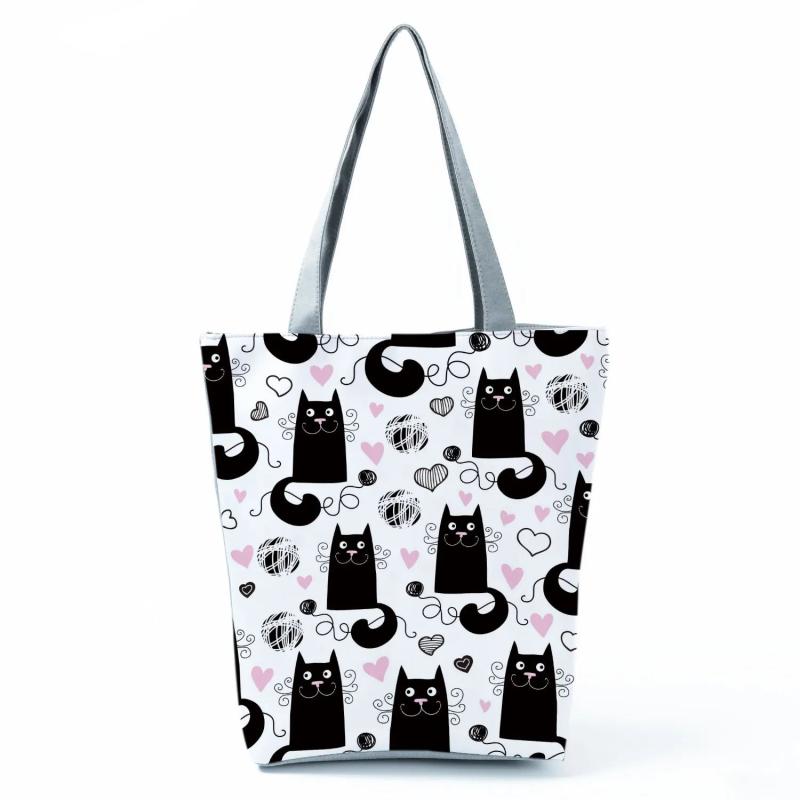 Cartoon Cat Printed Handbag Women Large Capacity Shoulder Bag