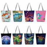 Water Animals Graphic Eco Reusable Foldable Women Shopping Shoulder Bags