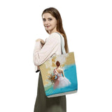 Ballet Art Girl Tote Bag Foldable Shopping Handbag for Women