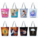 Ballet Art Girl Tote Bag Foldable Shopping Handbag for Women
