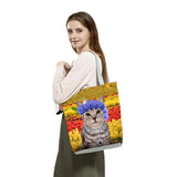 Cat Print Handbags For Women Large Capacity Shoulder Travel Beach Bags
