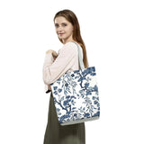 Floral Porcelain Geometry Pattern Shoulder Bag for Shopping
