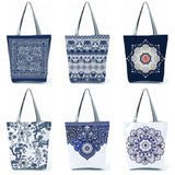 Floral Porcelain Geometry Pattern Shoulder Bag for Shopping