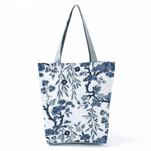 Floral Porcelain Geometry Pattern Shoulder Bag for Shopping