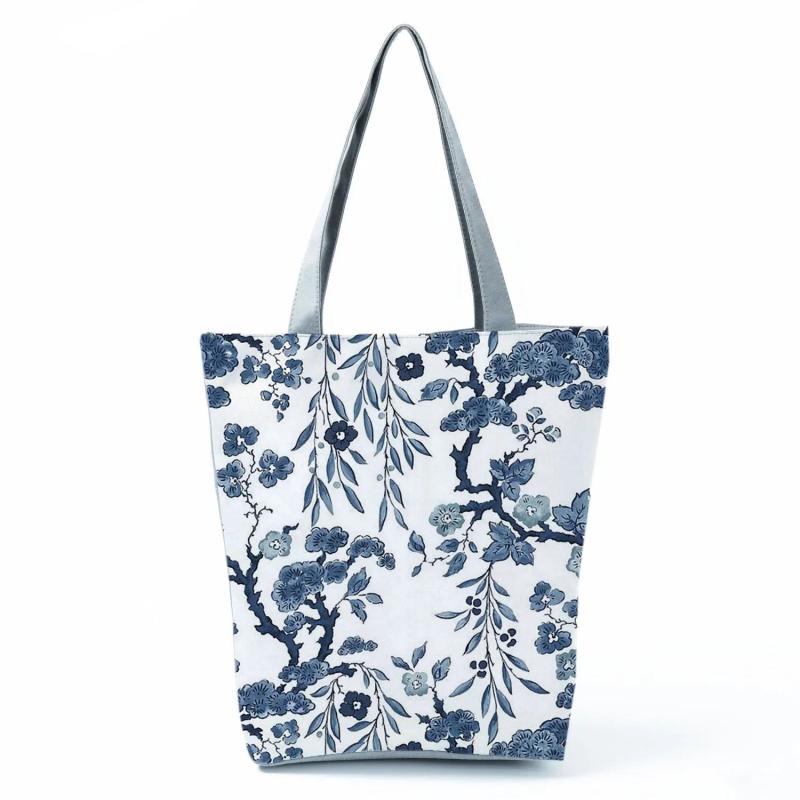 Floral Porcelain Geometry Pattern Shoulder Bag for Shopping