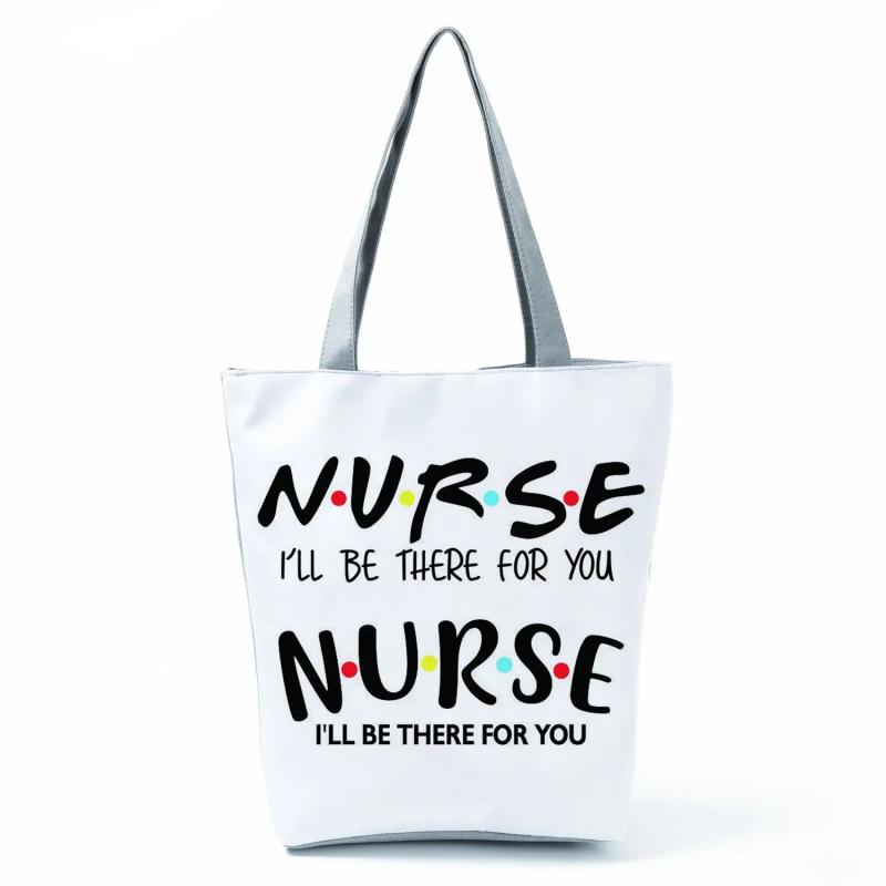 Foldable Eco Reusable Shopping Bag Nurse Print High Capacity Women Shoulder Bag