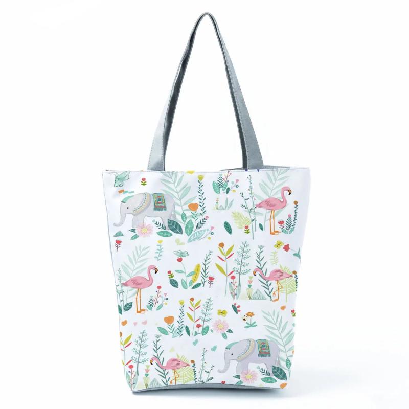 Flamingo Women's Tote Bag Reusable Grocery Foldable Shoulder Bag Eco Shopping