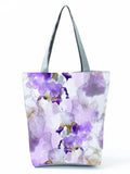Purple Floral Watercolor Printed Handbag High Capacity Shopping Bag