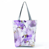 Purple Floral Watercolor Printed Handbag High Capacity Shopping Bag