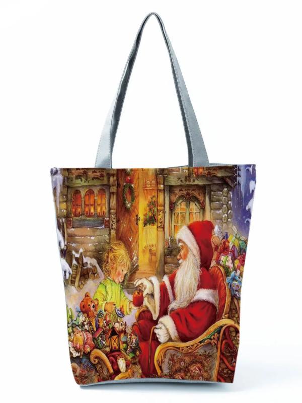 Santa Claus Women Gift Tree Print Handbags Christmas Girl Tote Eco Reusable Shop