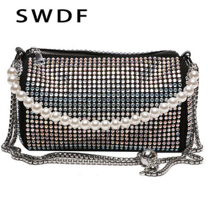 PU Leather Crossbody Bags for Women Lady Beaded Diamond Shoulder Purses Handbags