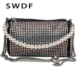 PU Leather Crossbody Bags for Women Lady Beaded Diamond Shoulder Purses Handbags