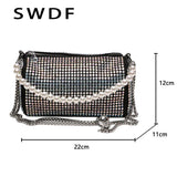 PU Leather Crossbody Bags for Women Lady Beaded Diamond Shoulder Purses Handbags