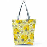 Floral Printed Handbag High Capacity Eco Reusable Yellow Shopping Bag