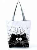 Cat Print Eco Handbags Cartoon High Capacity Shopping Office Reusable C