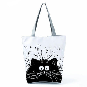 Cat Print Eco Handbags Cartoon High Capacity Shopping Office Reusable C
