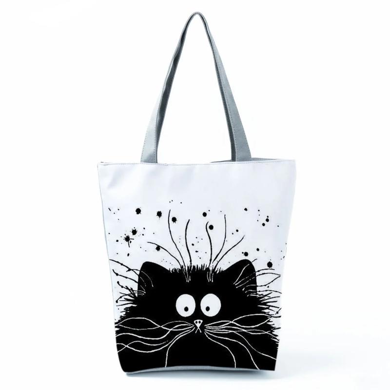 Cat Print Eco Handbags Cartoon High Capacity Shopping Office Reusable C