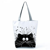 Cat Print Eco Handbags Cartoon High Capacity Shopping Office Reusable C