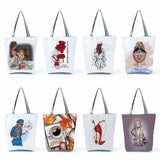 Coffee Girl Print Female Handbag High Capacity Women Eco Reusable Shopping Bag