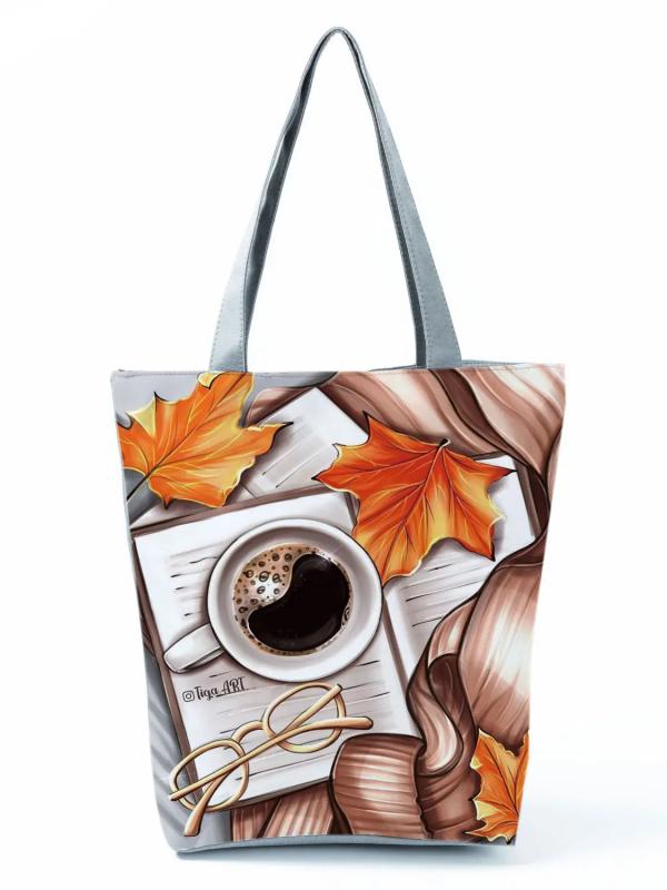 Coffee Girl Print Female Handbag High Capacity Women Eco Reusable Shopping Bag