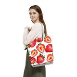 Lemon Strawberry Print Handbag Cartoon Large Capacity Eco Reusable Shopping Bag