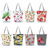 Lemon Strawberry Print Handbag Cartoon Large Capacity Eco Reusable Shopping Bag