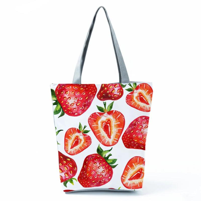 Lemon Strawberry Print Handbag Cartoon Large Capacity Eco Reusable Shopping Bag