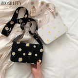 Daisy Pattern Shoulder Bag Handbag Small Square Tote Class
