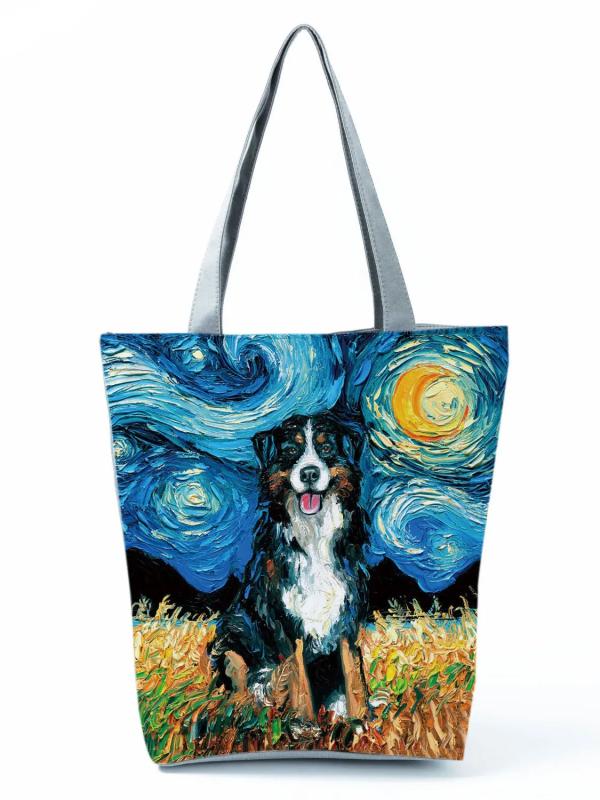 Starry Sky Dog Printed Shoulder Bag for Women Large Tote Ladies Casual Shopping