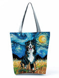 Starry Sky Dog Printed Shoulder Bag for Women Large Tote Ladies Casual Shopping