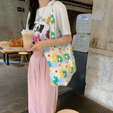 Sweet Flower Girls Student Book Tote Handbags Floral Women's Thin Cloth Shoulder