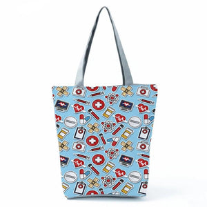 ECG Medicament Printed Handbags Nurse Women's Shoulder Bags