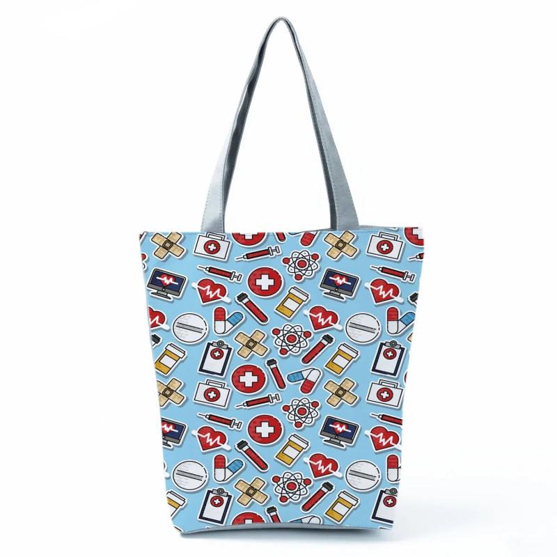 ECG Medicament Printed Handbags Nurse Women's Shoulder Bags