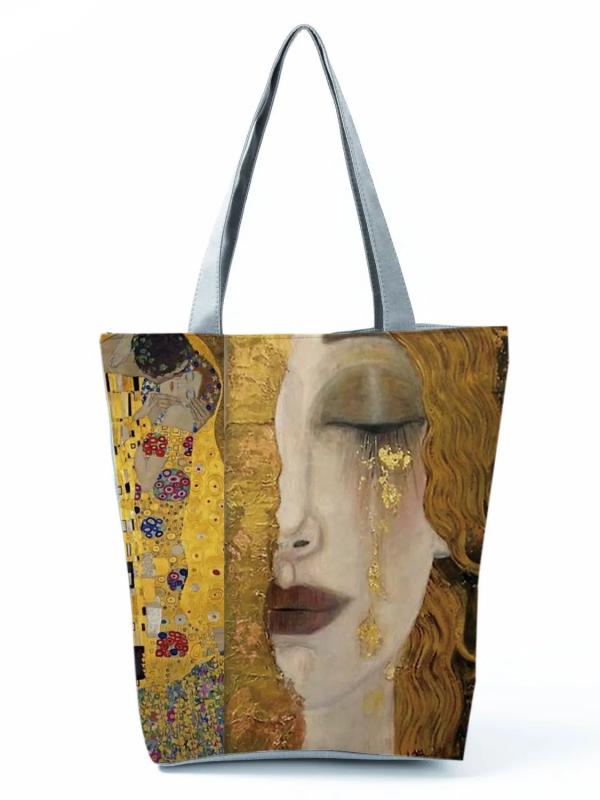 Oil Painting Tears Cloth Tote Bag Women Casual Handbag Reusable Shopping Bag