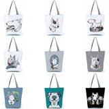 Funny Bull Terrier Dog Print Shopping Bags Tote Women Casual Handbag