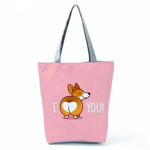 Corgi Dog Printed Handbags Women Large Capacity Shopping Bag