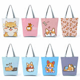 Corgi Dog Printed Handbags Women Large Capacity Shopping Bag