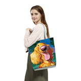 Dog Print Tote Bag Animal Schnauzer Golden Retriever Women Handbag