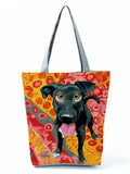 Dog Print Tote Bag Animal Schnauzer Golden Retriever Women Handbag